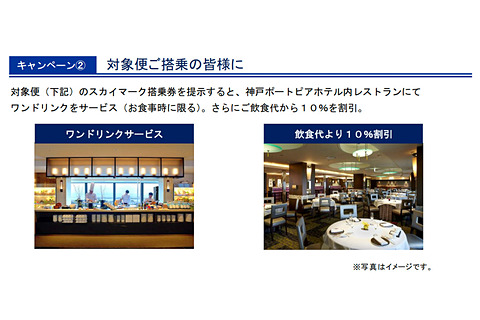 スカイマーク 神戸発着便の利用で神戸ポートピアホテル宿泊券やディナー券などが当たるコラボキャンペーン ポートピアホテル内レストランでは搭乗券提示でドリンクサービスも トラベル Watch