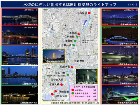 東京都 8月1日から隅田川の12橋でライトアップ開始 豊洲大橋も1日限定でライトアップ トラベル Watch