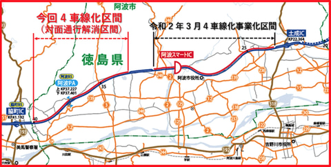 Nexco西日本 徳島道 土成ic 脇町icの4車線化工事で対面通行解消 12月18日に上下線を分離する車線切替 トラベル Watch