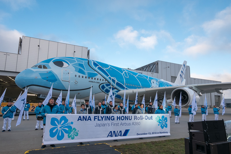 空飛ぶウミガメ”誕生。エアバス、ANAのA380型機「FLYING HONU」初号機