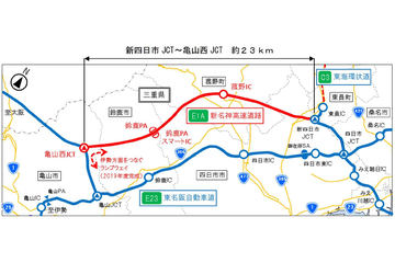 三重県、鈴鹿亀山道路の都市計画決定。新名神/東名阪道 亀山JCTと北勢バイパスを結ぶ自動車専用道