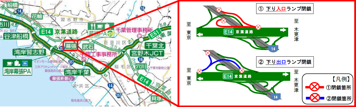 Nexco東日本 京葉道路 下り線 の幕張ic入口 出口ランプで夜間閉鎖 トラベル Watch