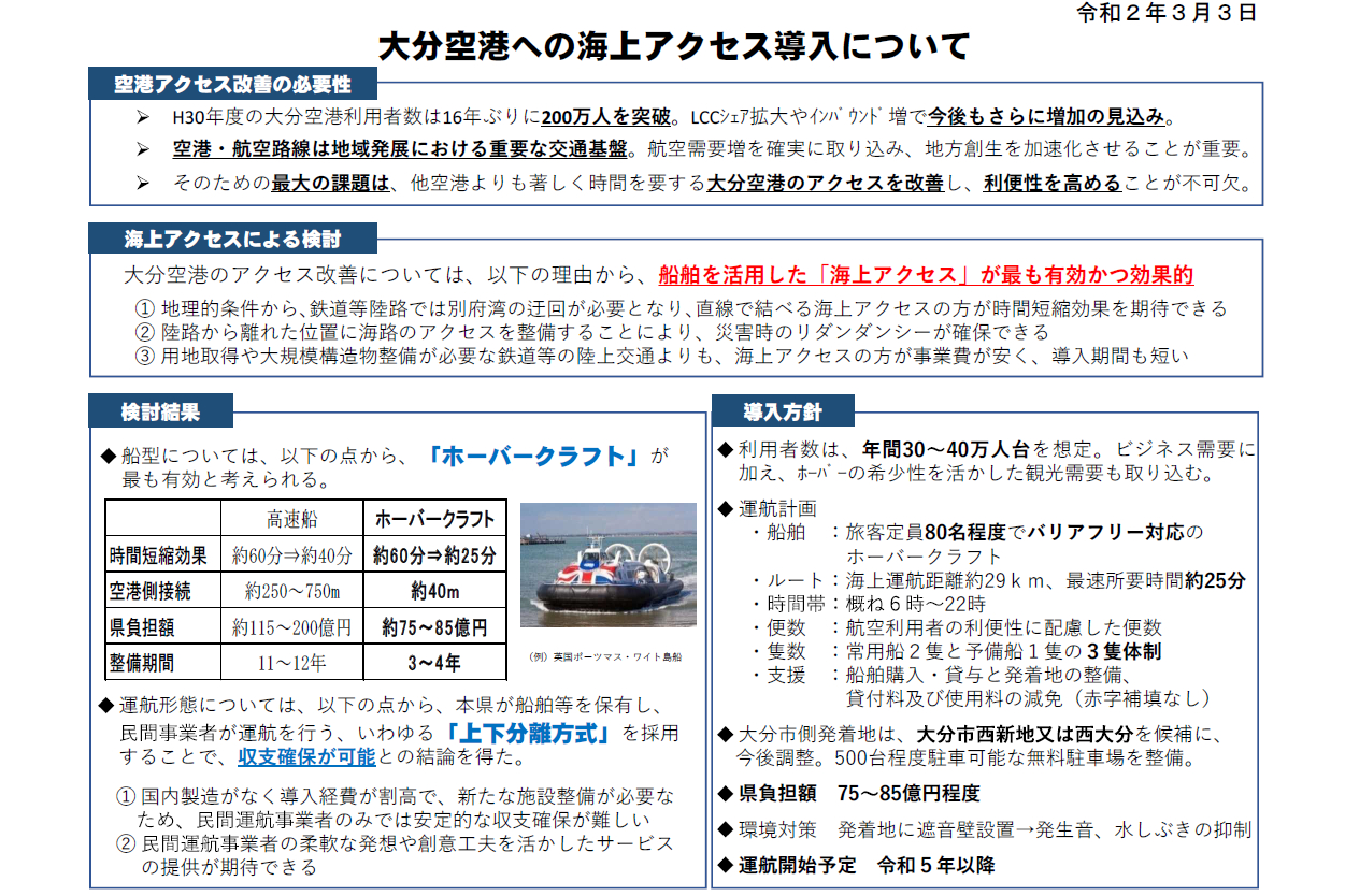 大分空港 大分市内を結ぶホバークラフトが23年以降に復活 トラベル Watch