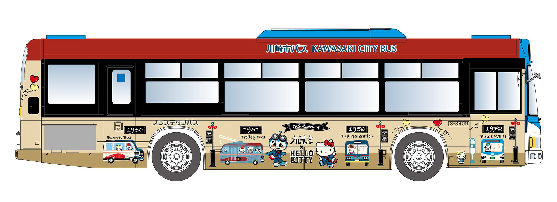 川崎市 市バス70周年を記念し ハローキティコラボのラッピングバス 市バスの歴史号 運行開始 トラベル Watch