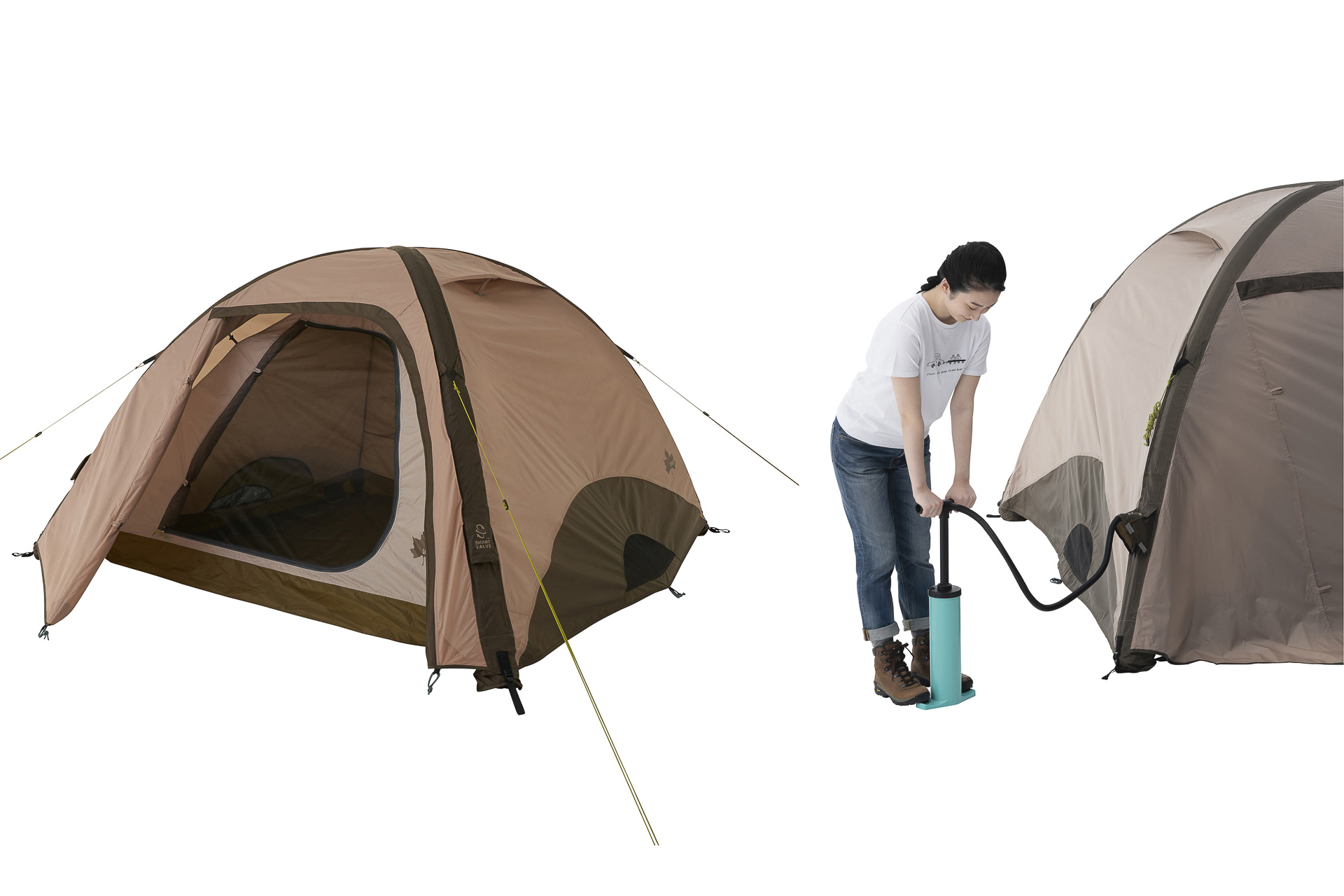 ロゴス、ポンプで空気を注入して設営するテント「Tradcanvas エア