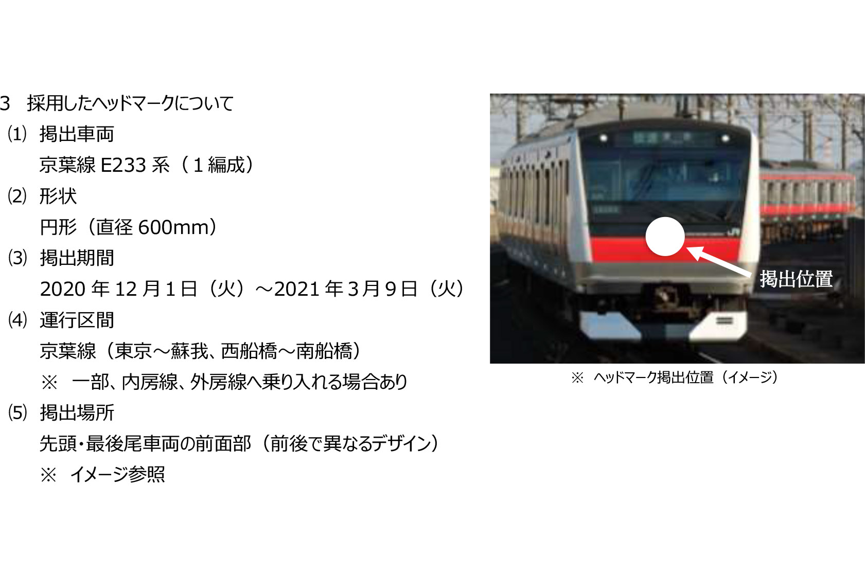 Jr東日本 京葉線全線開業30周年記念ヘッドマークのデザインを募集 12月1日からe233系に2種類掲出 トラベル Watch