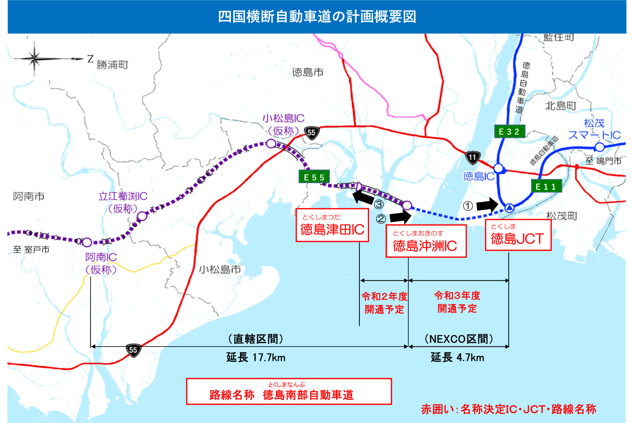 四国横断道 阿南 徳島区間のic Jct名など決定 21年度に順次開通 新町川橋 仮称 の橋桁架設工は10月3日から トラベル Watch