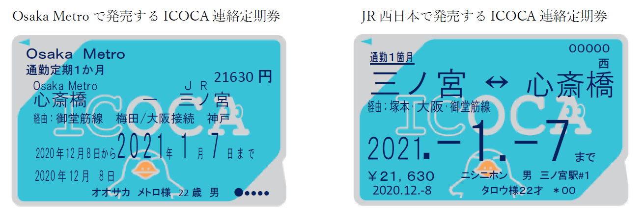 Osaka MetroとJR西日本、ICOCA連絡定期券を12月8日発売 - トラベル Watch