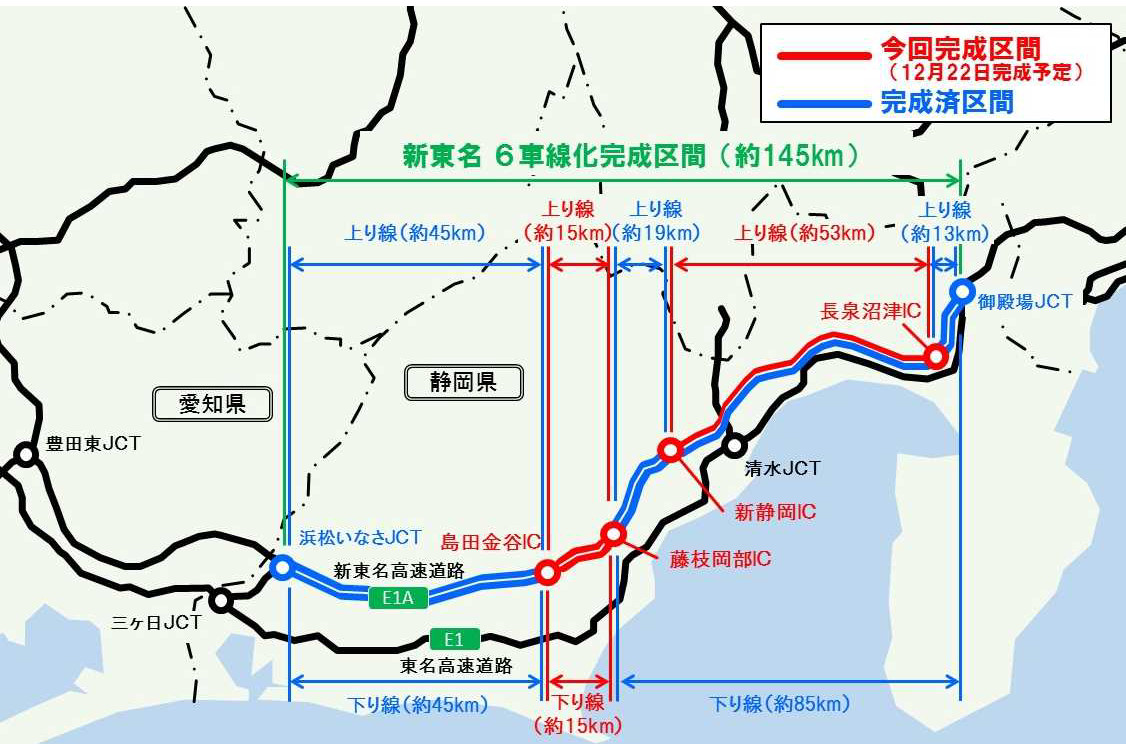 Nexco中日本 御殿場jct 浜松いなさjct間の6車線化が全線完成 最高時速1kmも本格運用 12月22日14時共用開始 トラベル Watch