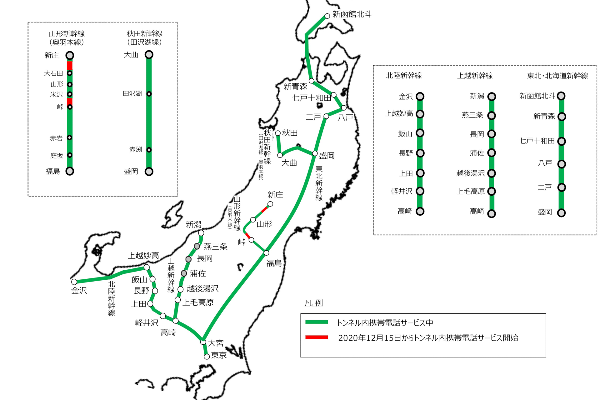 JR東日本　新幹線のご案内 JR東日本、12月15日から山形新幹線の全線で携帯電話サービスが利用可能