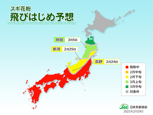 九州から関東、東北南部でスギ花粉の飛散開始。九州・四国でピーク時期に 日本気象協会「2021年春の花粉飛散予測（第4報）」 - トラベル Watch