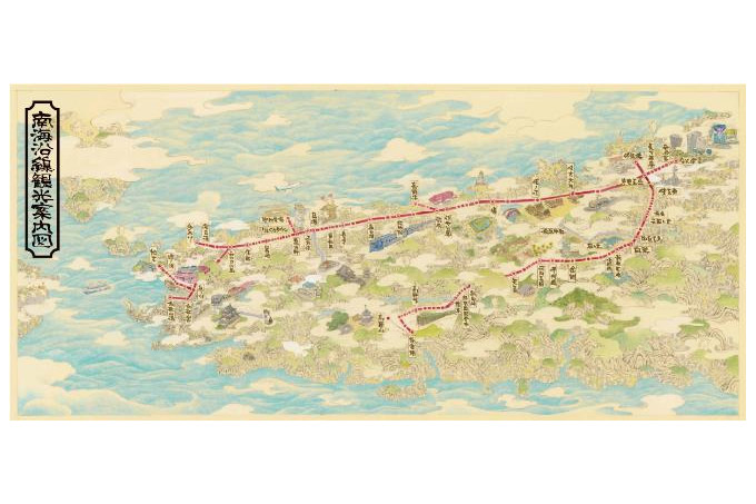 南海電鉄、高野線 汐見橋駅のレトロな「観光案内図」を現代風アレンジ