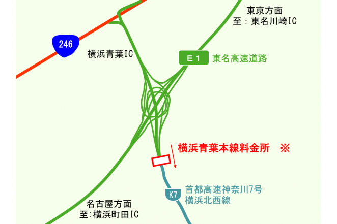 東名→K7横浜北西線の連続利用をETC専用に。8月5日0時から当面の間