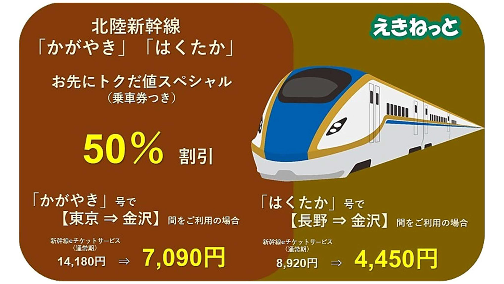 JR東、北陸新幹線50％引きの「お先にトクだ値スペシャル」。東京～金沢