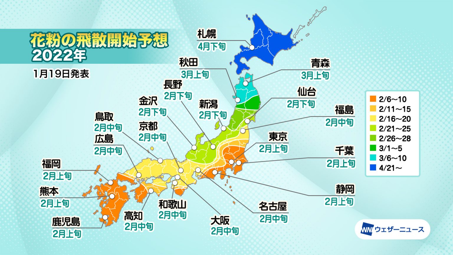 スギ花粉の飛散は2月上旬から。ウェザーニューズ「第三回花粉飛散傾向