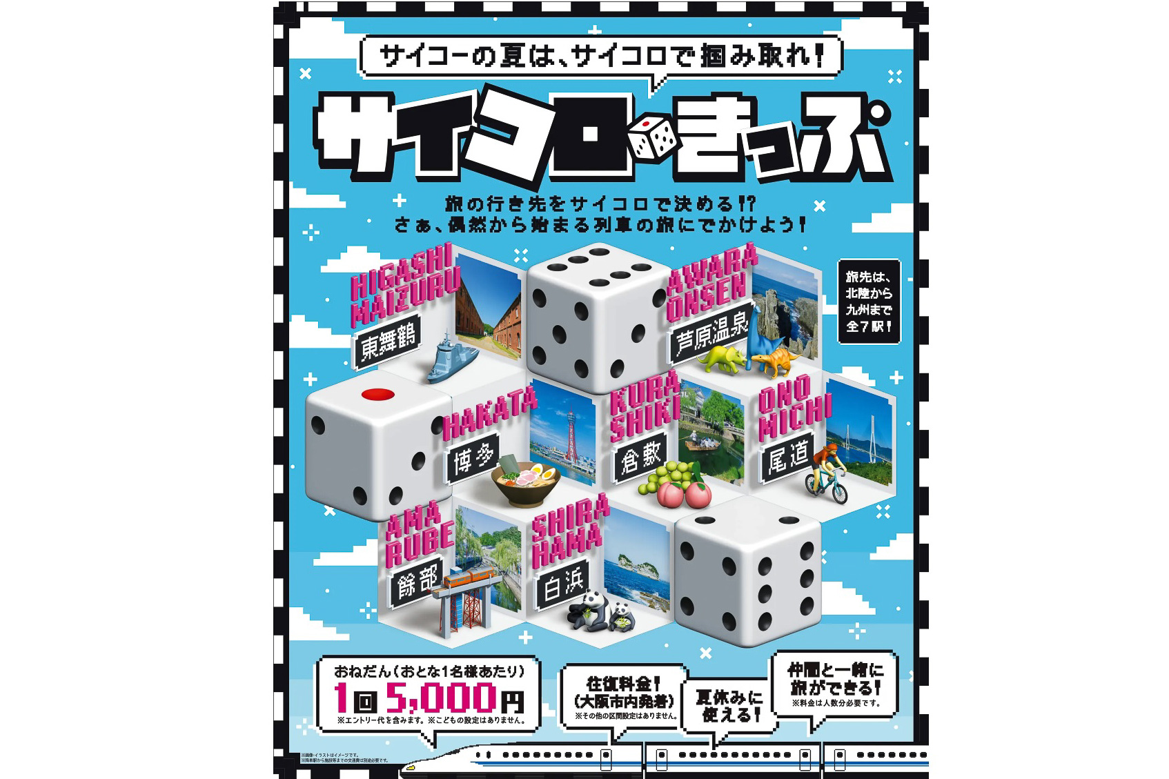 行き先はサイコロに聞いてくれ。1回5000円で往復JRに乗れる、JR西日本「サイコロきっぷ」 大阪市内発着～北陸から九州まで全7駅 - トラベル  Watch