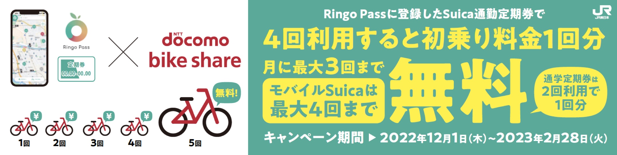 JR東日本、Suica定期券でドコモ・バイクシェアの初乗り無料トライアル