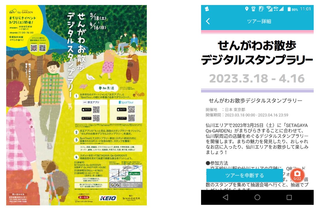 京王線仙川駅周辺のスタンプラリー。高尾山温泉ペアチケットなど