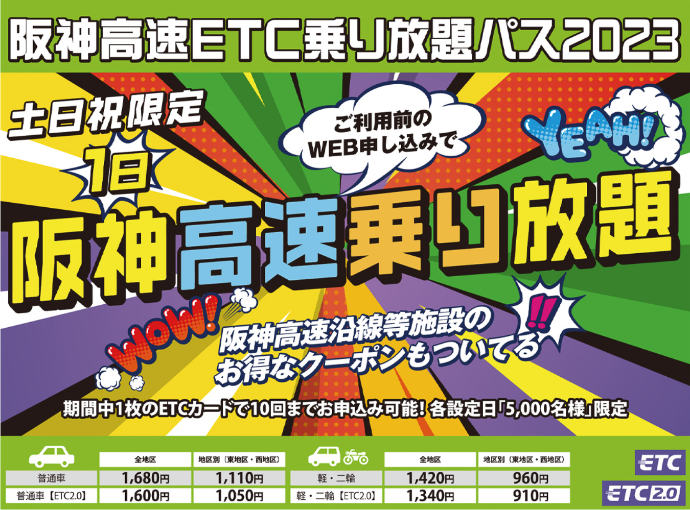 阪神高速、全域が1日1680円で乗り放題になるETC割引。9月16日～3月31日