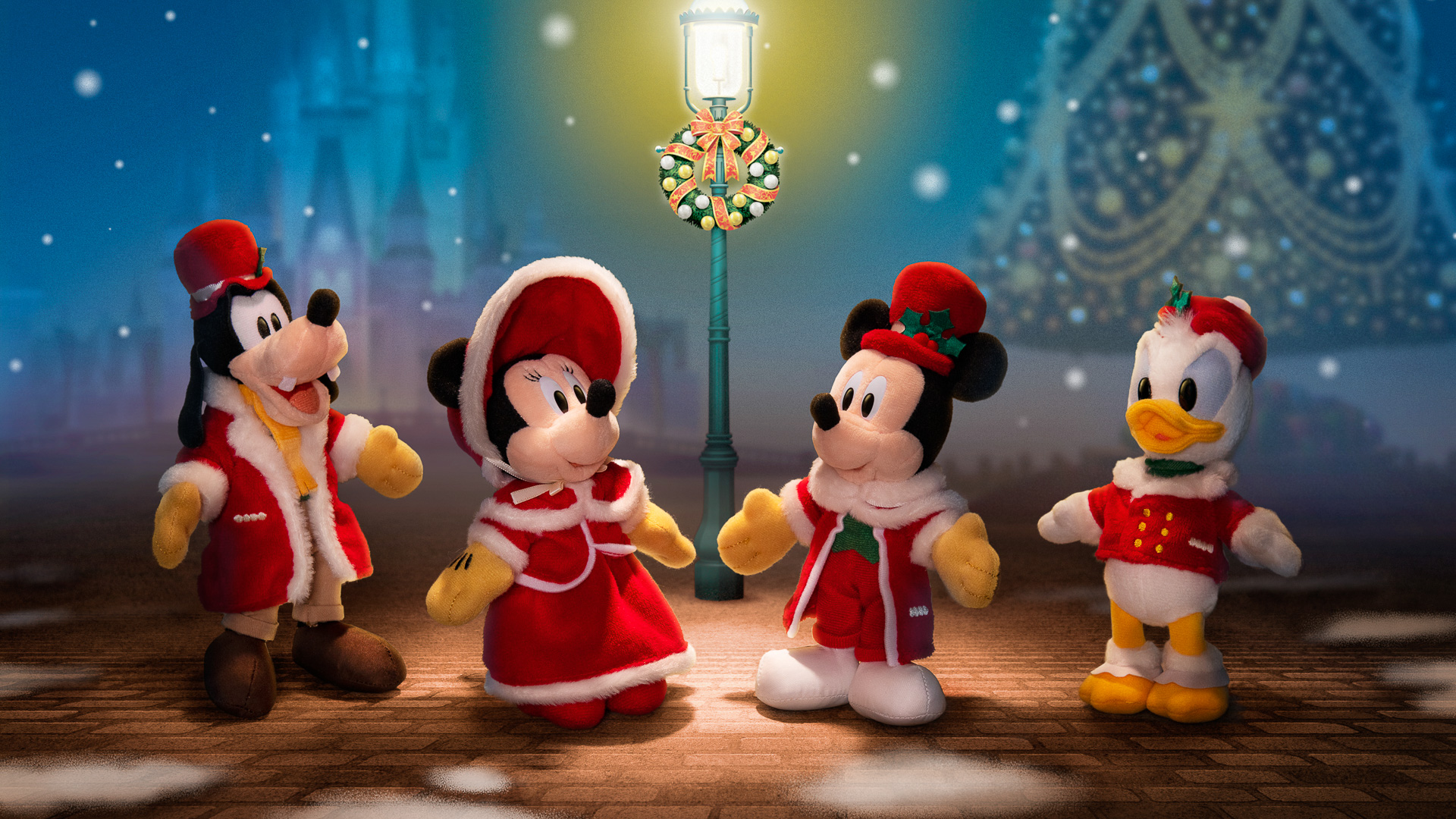 ディズニー・クリスマスのぬいバは、音楽を奏でるミッキーマウスたちが