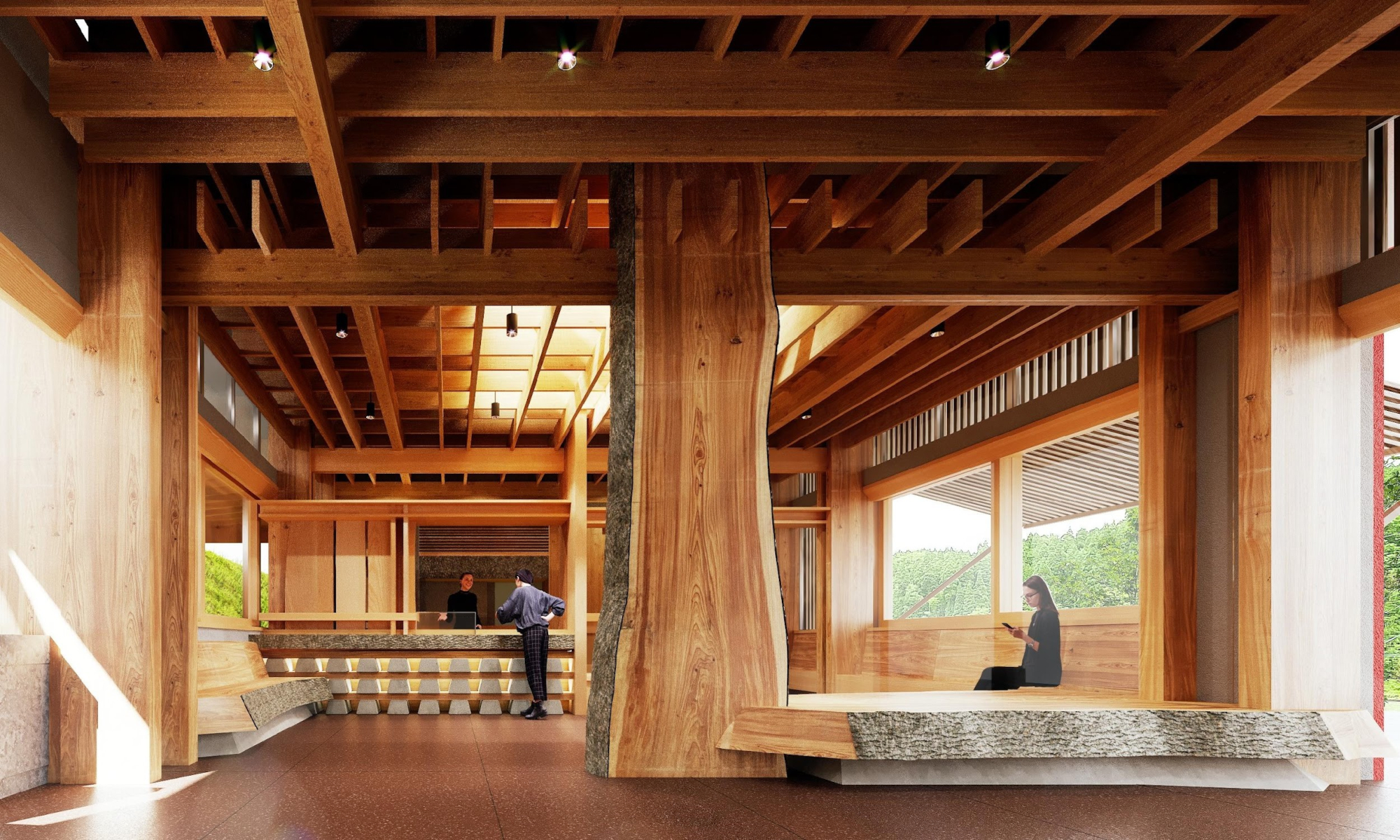 JR九州、杉材ほぼ100％の「霧島神宮駅」へリニューアル。4mの御神木を