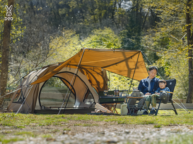 DOD ガルテント　グランドシート、キャノピーポール付き DOD、ガルウィング型キャノピー採用の「ガルテント」。日陰を広く