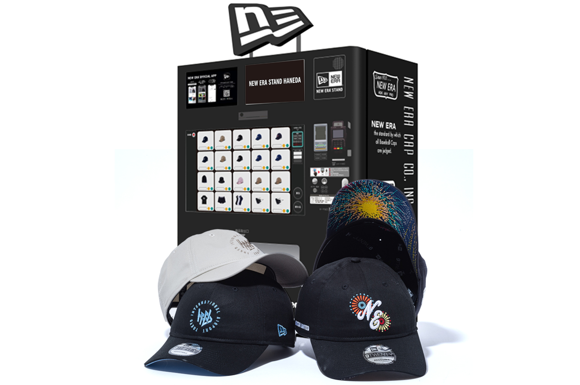 応援グッズ New era ニューエラ自販機「NEW ERA STAND」、羽田の3レター（HND）モチーフの
