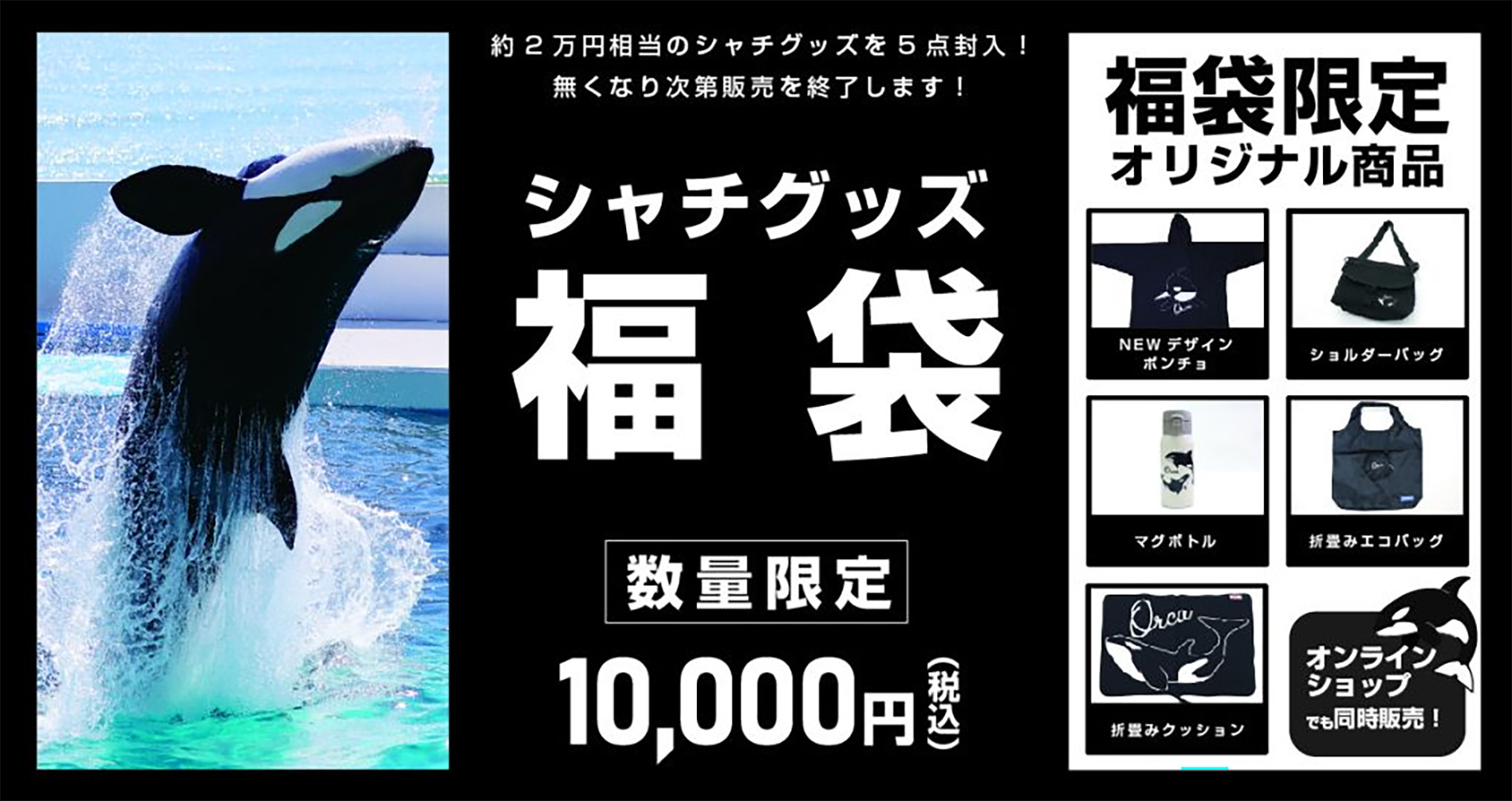 鴨川シーワールド、約2万円相当のシャチグッズ5点が入った福袋。オンラインショップでも販売 - トラベル Watch