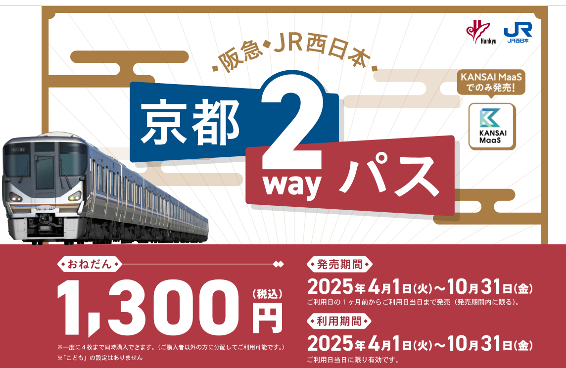 大阪～京都が乗り放題「阪急・JR西日本 京都2wayパス」。KANSAI MaaS