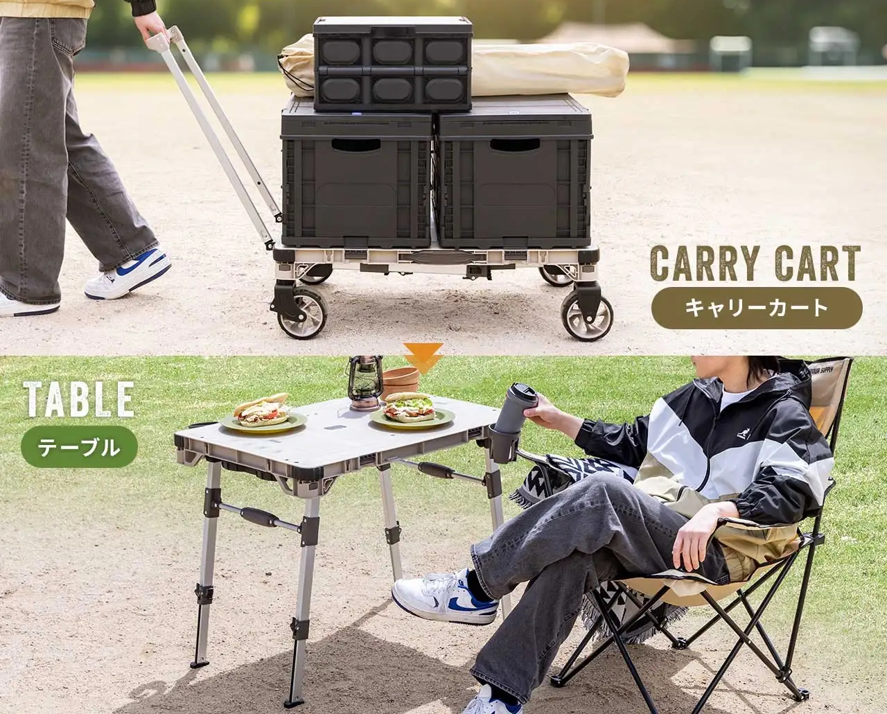 サンワサプライ、テーブルにもなる台車。ハンドル・脚・車輪はすべて