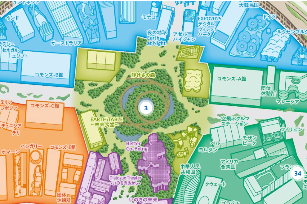 万博公式デジタルマップ、施設名が入って見やすくなった！ 予約なし