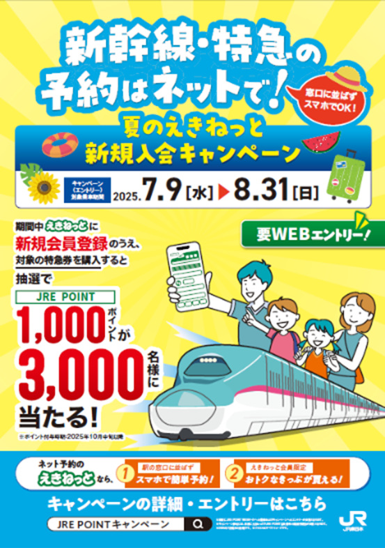 JR東日本、1000ポイント当たる「えきねっと」新規入会キャンペーン