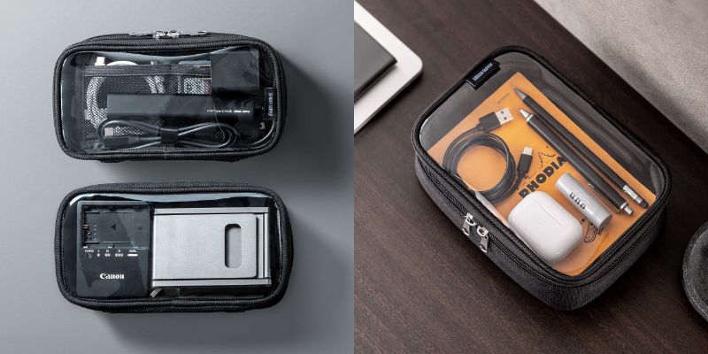 サンワサプライ、中身がひと目で分かる透明なガジェットポーチ。出張