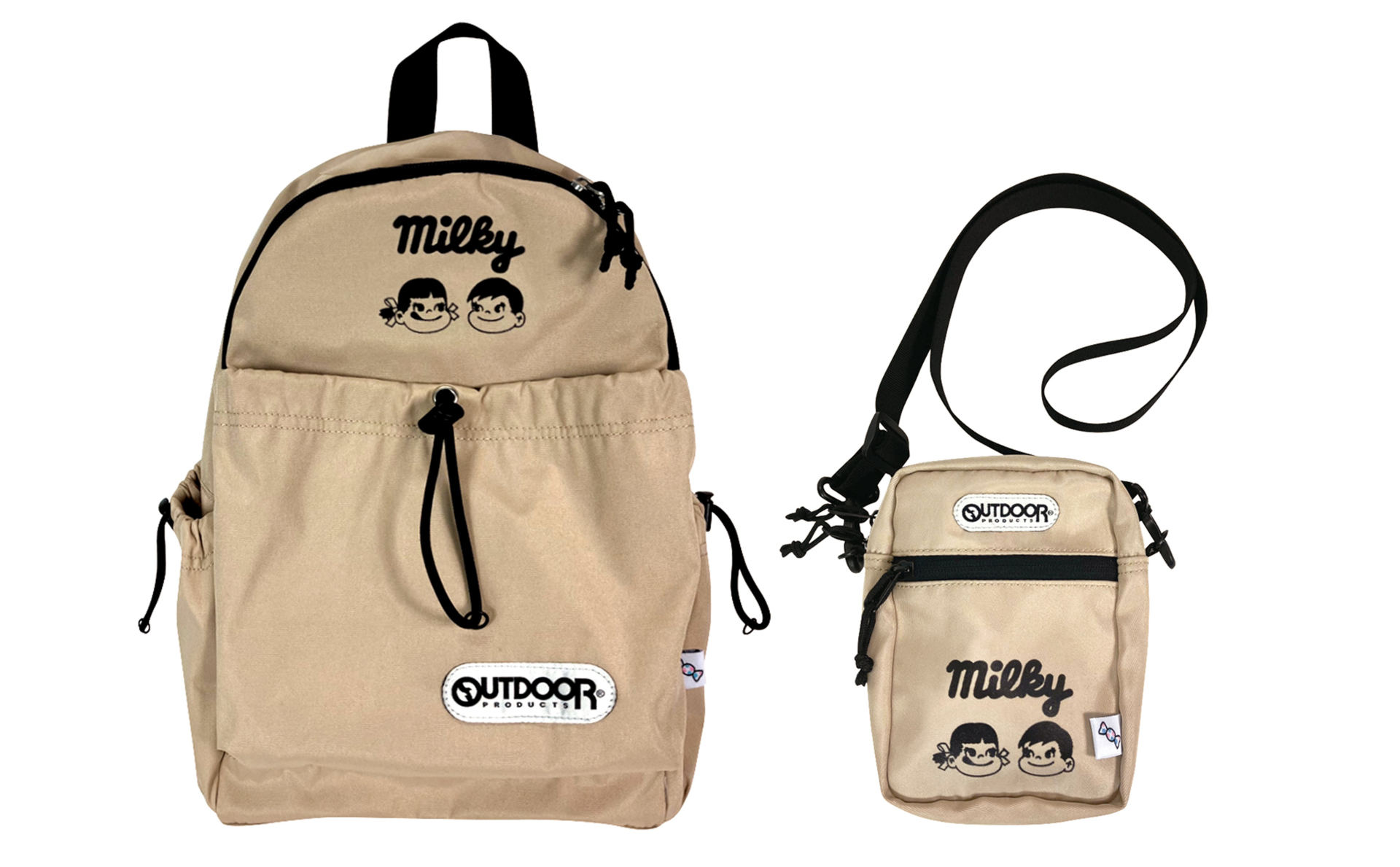 不二家ミルキー×OUTDOOR PRODUCTS、軽量リュックとショルダーバッグを4