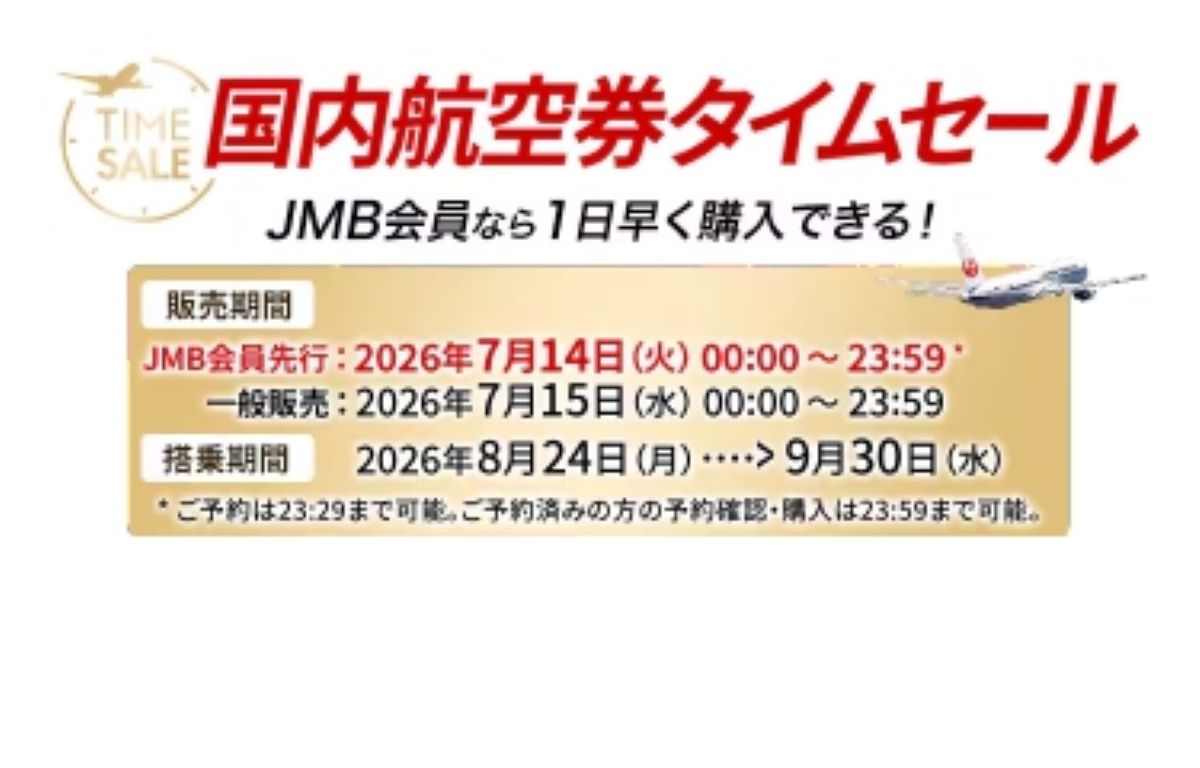 JAL、国内航空券タイムセールで1日早いJMB会員向け先行販売。羽田～新